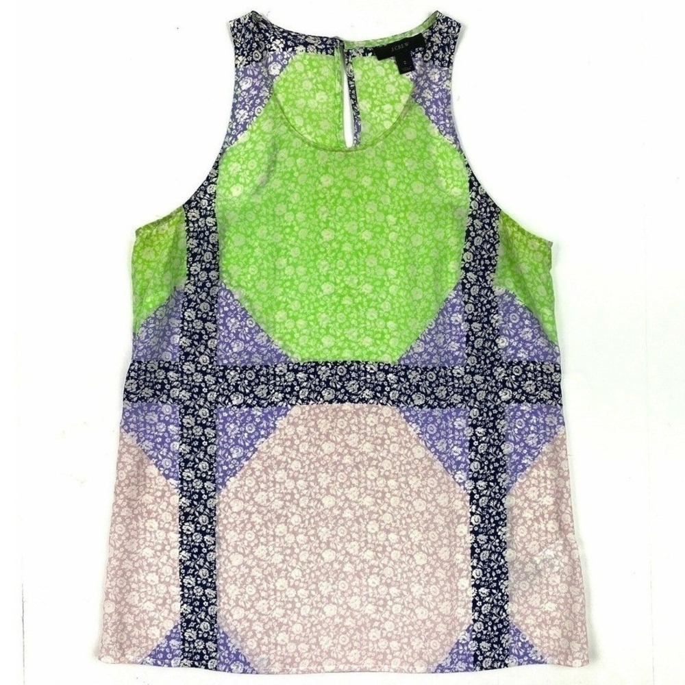 J Crew Silk Tank Top Womens 2 Sleeveless Geometric Colorblock Modern Chic Clean